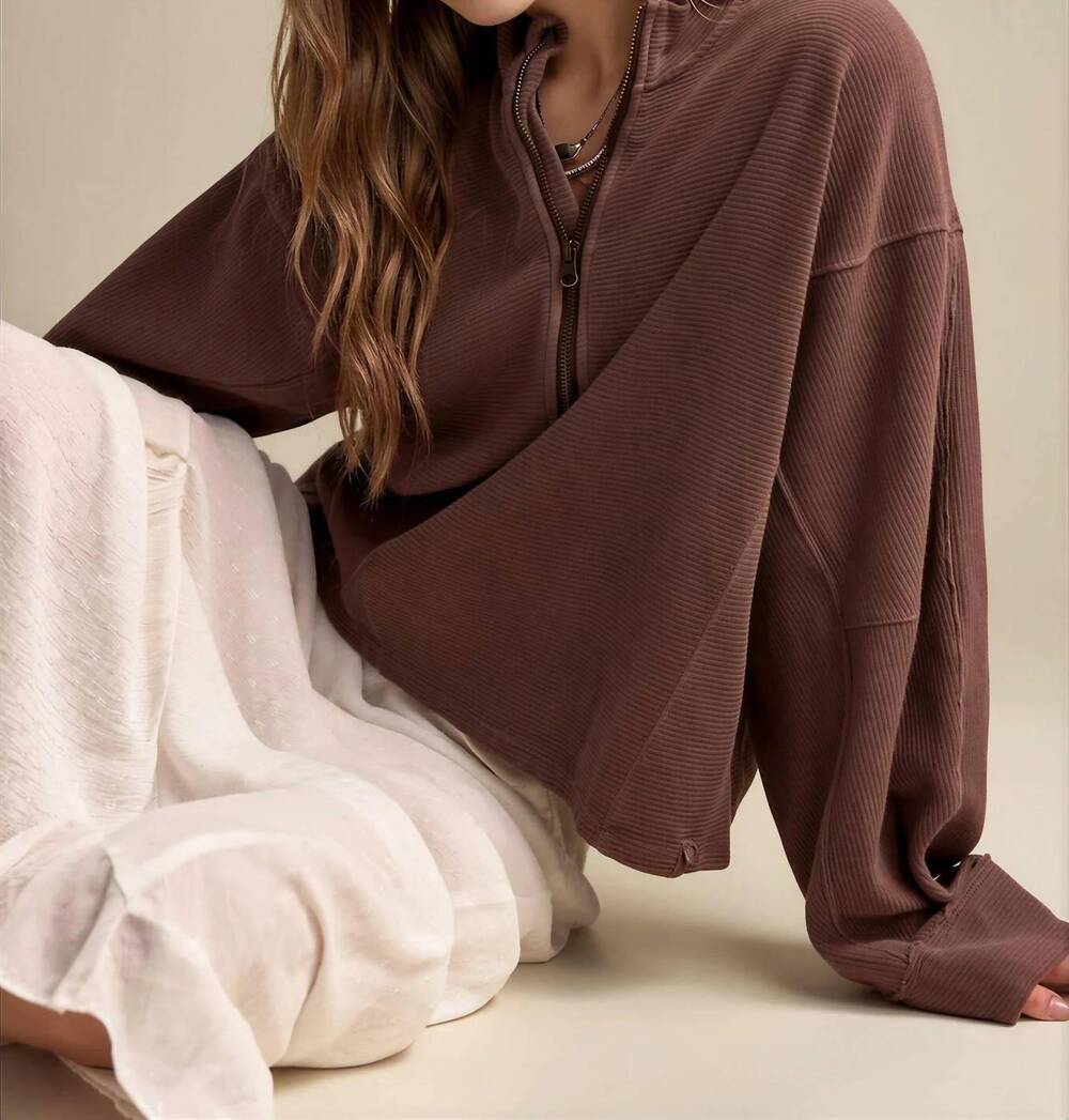 NEW FREE PEOPLE celeste quarter zip sweatshirt in mochachinno